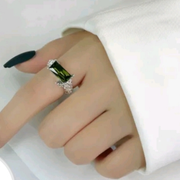 925 Olive Green Geometric Irregular Ring Adjustable - Picture 7 of 11